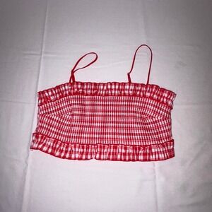Colsie red white gingham check smocked‎ bra bralette size Large